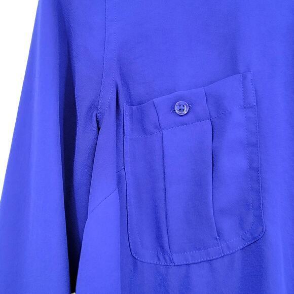 LOFT Ann Taylor Colorblock Chiffon Semi Sheer 1/2 Button Down Blouse Size Small - Picture 6 of 11